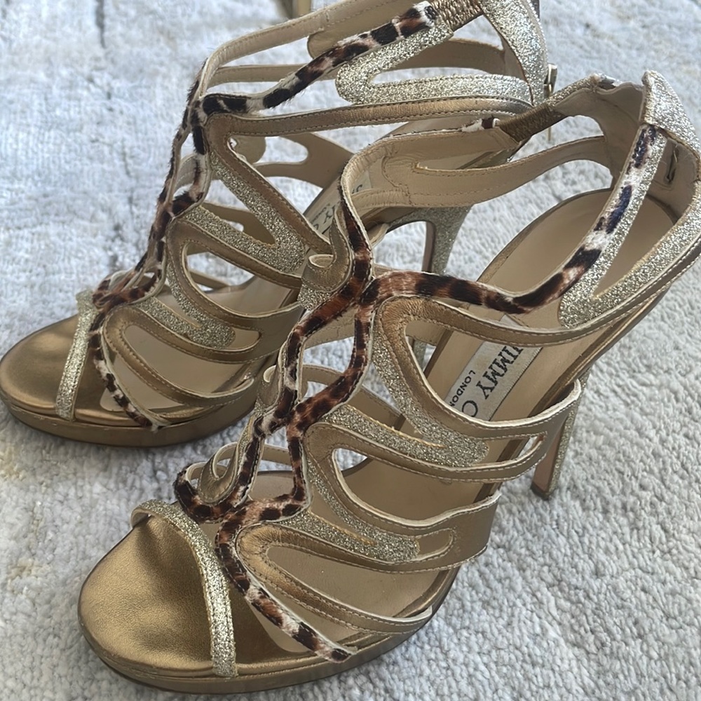 Jimmy choo gold glittery leopard heels 36.5 37